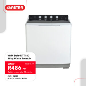 Defy DTT180 18kg White Twin Tub Washing Machine
